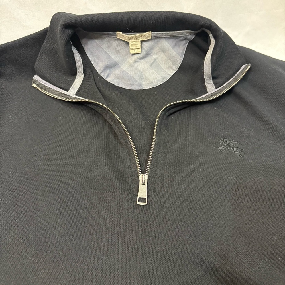 Burberry Black Pima Cotton Quarter Zip Sweater Men’s XL Classic Logo Pullover - Picture 5 of 11